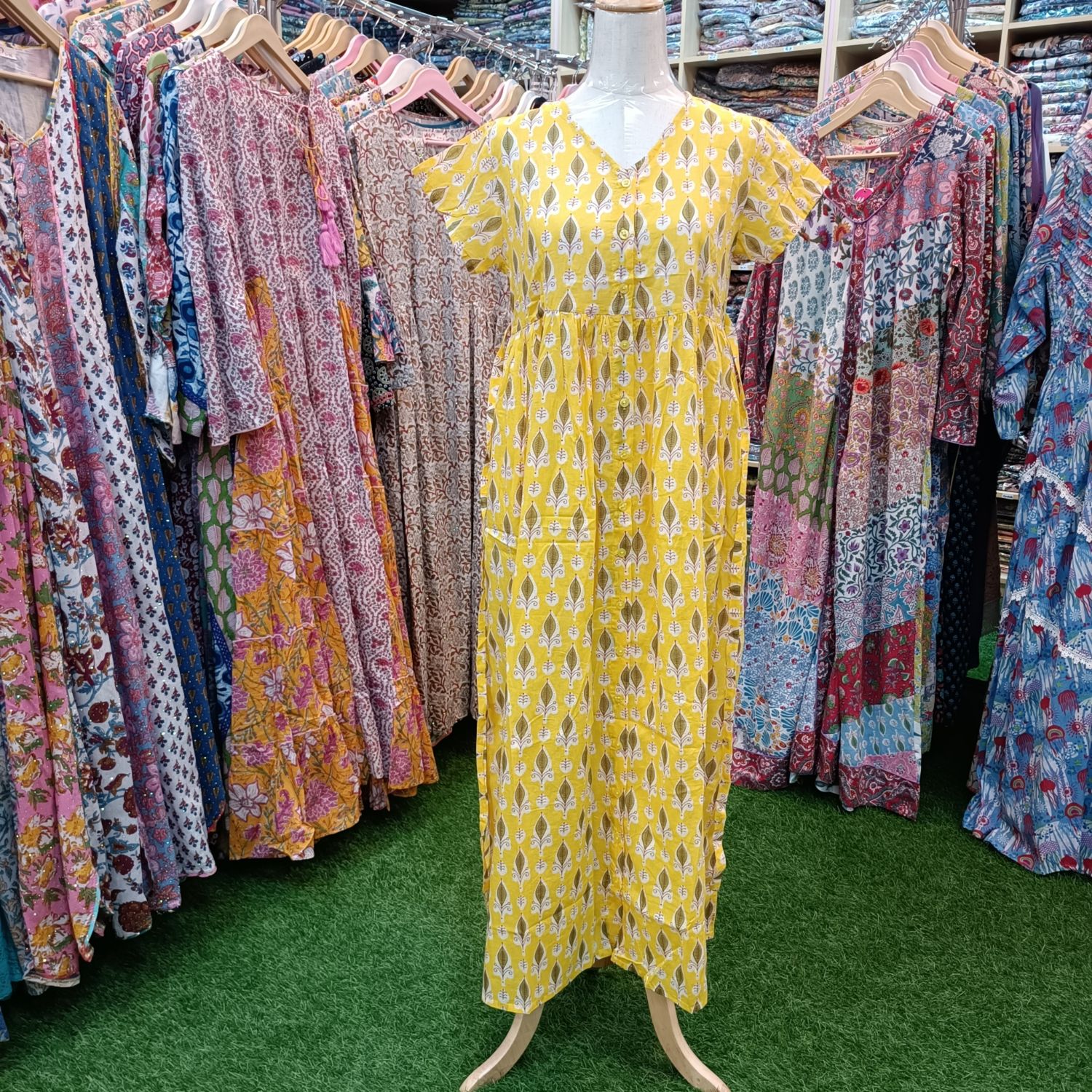 12-13 Year Precious Printed Cotton Girls Dress 50&quot; Long Jalabiya