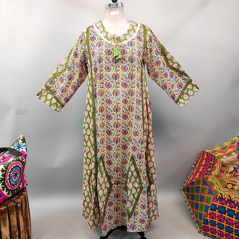 L/XL Atushi Printed Cotton Dress 56&quot; Long Jalabiya