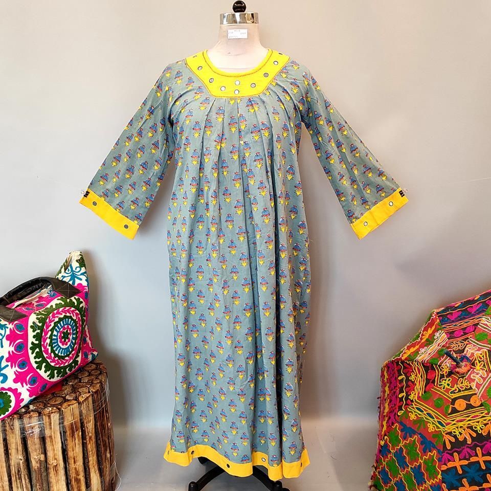 12-13 Year Lara Printed Cotton Girls Dress 50&quot;Long Jalabiya