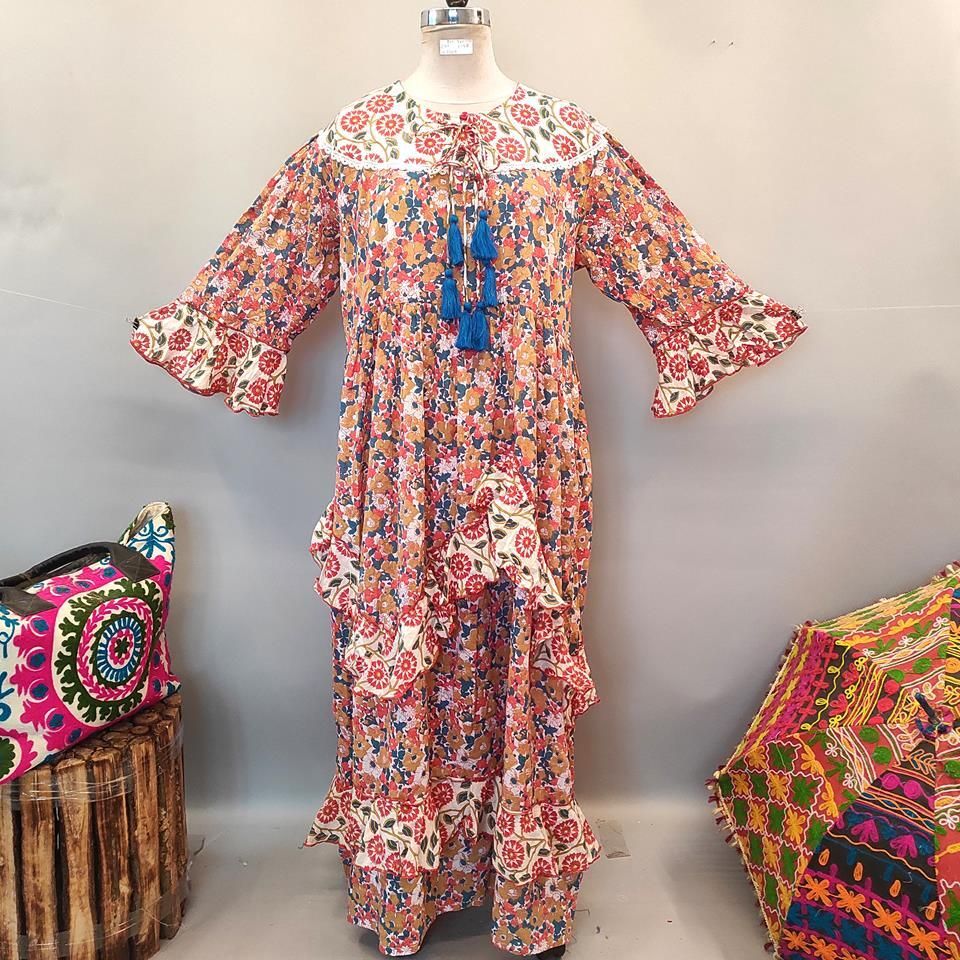 2XL/3XL Mirha Printed Cotton Dress 58&quot; Long Jalabiya
