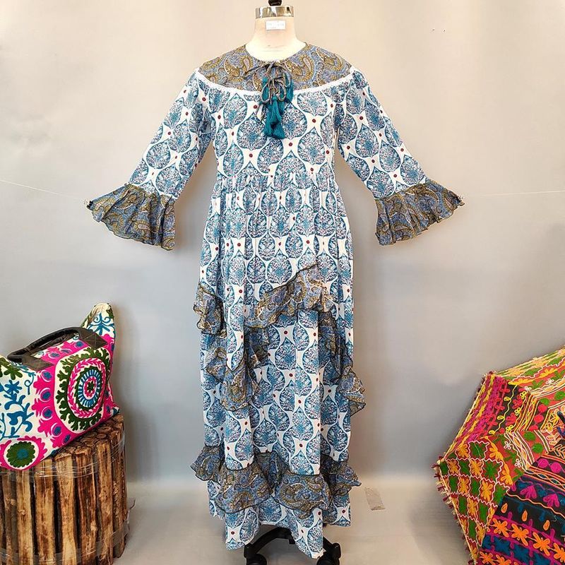 S/M Mirha Printed Cotton Dress 57&quot; Long Jalabiya