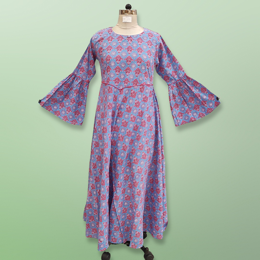 XS/S Zaina Printed Cotton Dress 55&quot; Long Jalabiya