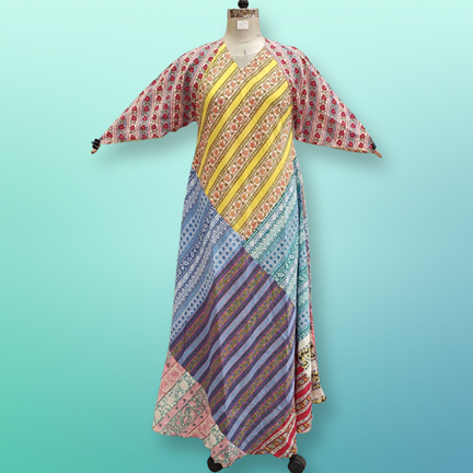 S/M Sakina Multi Printed Cotton Dress 57&quot; Long Jalabiya