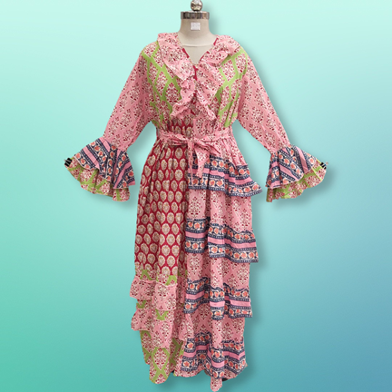 2XL/3XL Sabah Printed Cotton Dress 56&quot; Long Jalabiya