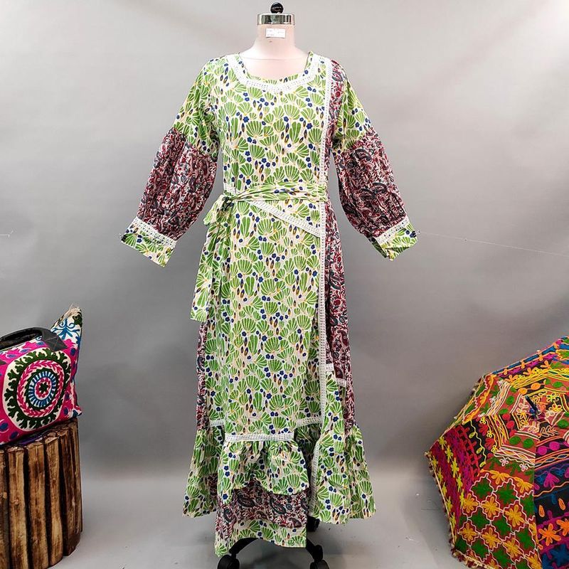 S/M Ayaana Printed Cotton Dress 57&quot; Long Jalabiya