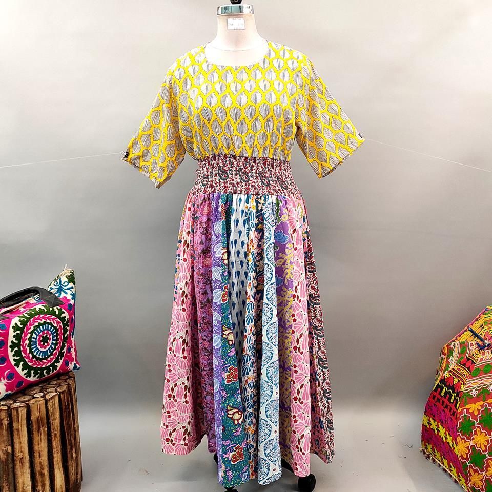 2XL/3XL Special Printed Cotton Dress 57&quot; Short Sleeves Jalabiya