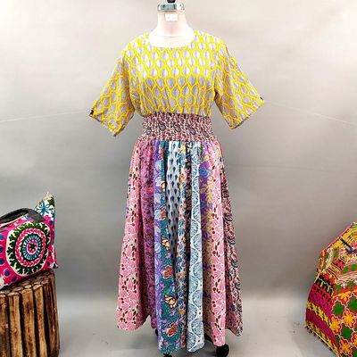 2XL/3XL Special Printed Cotton Dress 57&quot; Short Sleeves Jalabiya