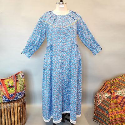 2XL/3XL Umama Printed Cotton Dress 57&quot; Long Jalabiya