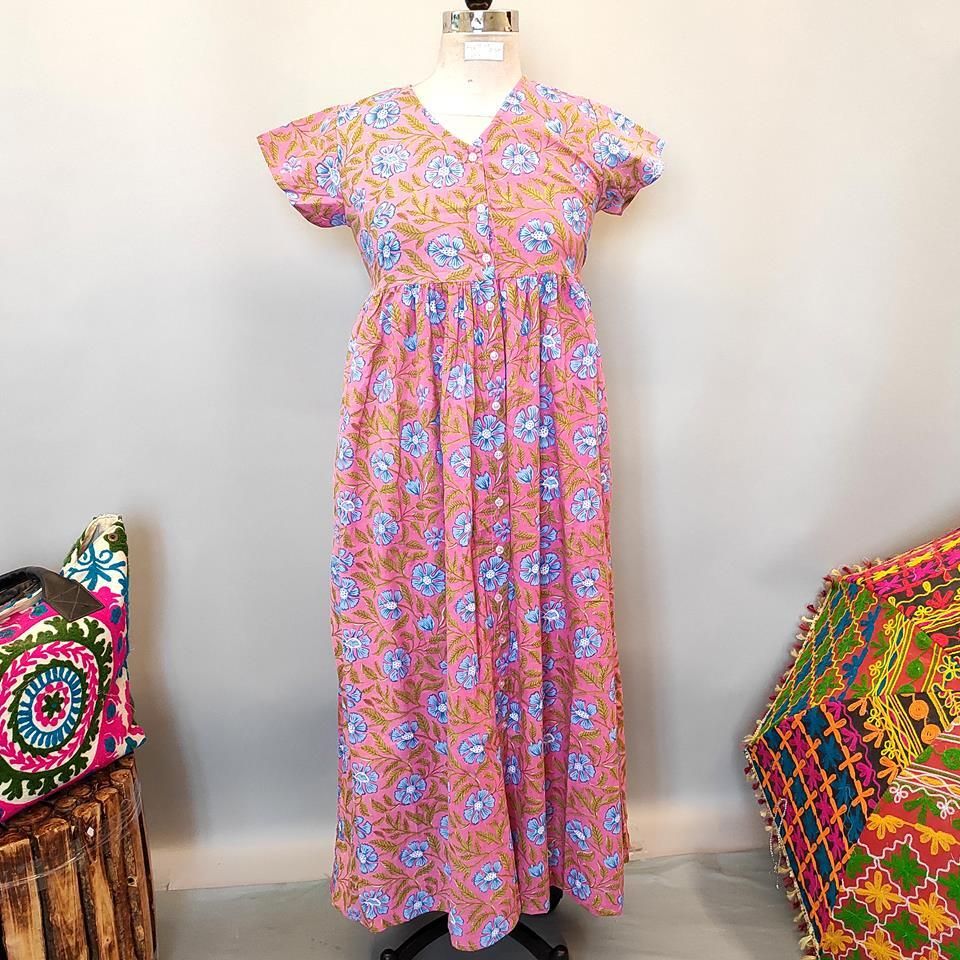 12-13 Year Precious Printed Cotton Girls Dress 50&quot; Short Sleeves Jalabiya