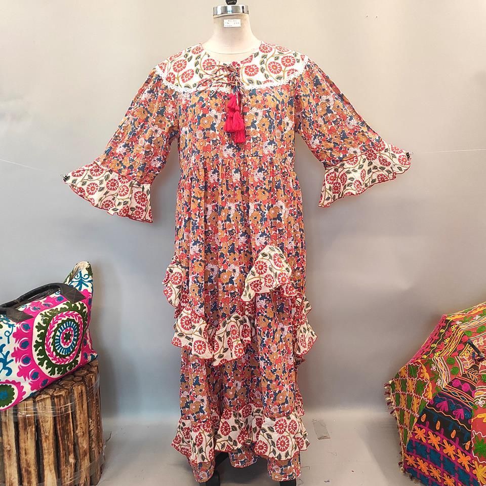 2XL/3XL Mirha Printed Cotton Dress 57&quot; Long Jalabiya