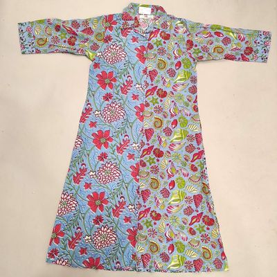 8-9 Year Singapore Printed Cotton Girls Dress 42&quot; Long Jalabiya
