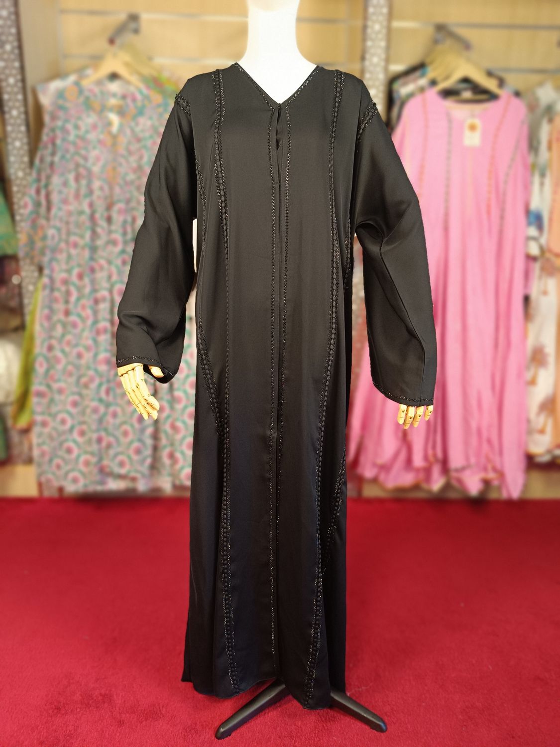 Black Abaya Crystal Embroidery length 60&quot;inch