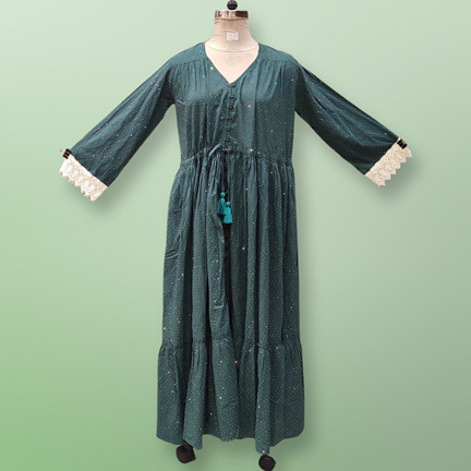 2XL/3XL Ari Crystal Dark Green Plain Solid Cotton Dress 57&quot; Long Jalabiya