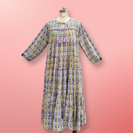 L/XL Bushra Printed Cotton Dress 57&quot; Long Jalabiya