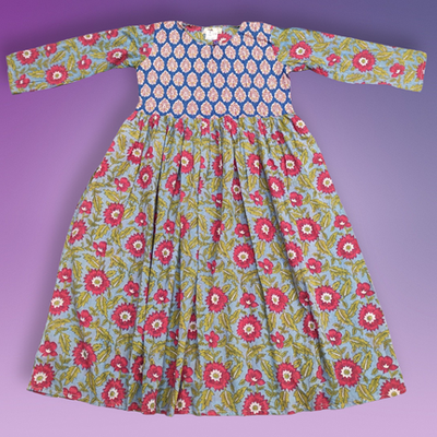 6-7 Year Special Printed Cotton Girls Dress 38&quot; Long Jalabiya