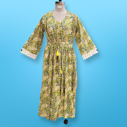 2XL/3XL Ari Printed Cotton Dress 56&quot; Long Jalabiya