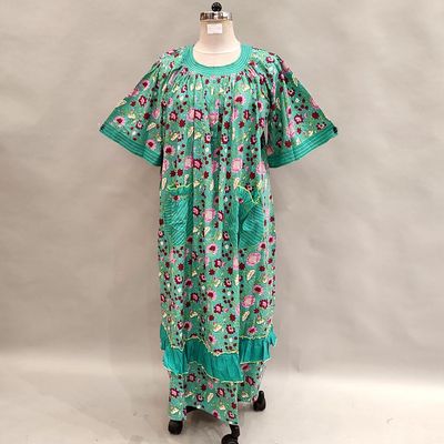 L/XL Nawaar Printed Cotton Dress 56&quot; Short Sleeves Jalabiya