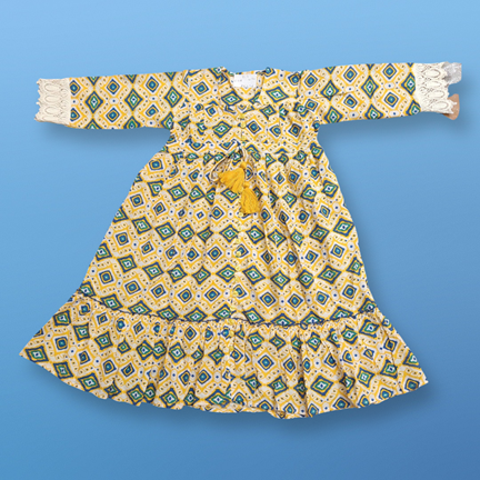 2-3 Year Ari Printed Cotton Girls Dress 30&quot; Long Jalabiya