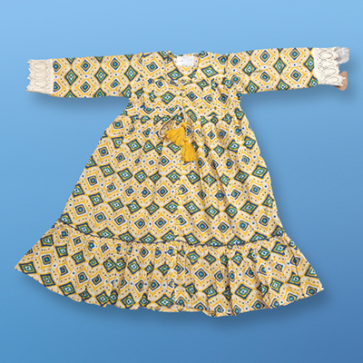 2-3 Year Ari Printed Cotton Girls Dress 30&quot; Long Jalabiya