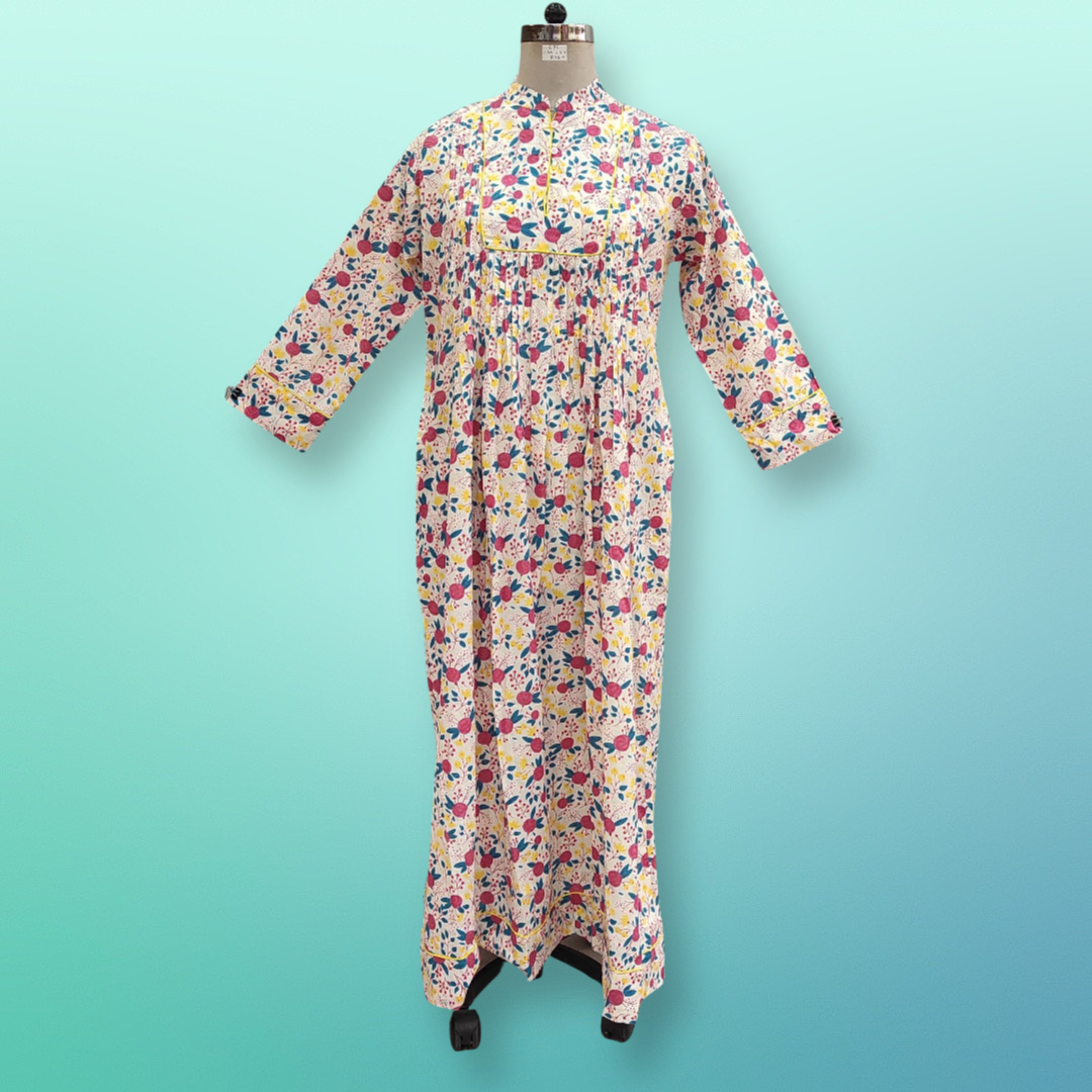 L/XL Narmin Printed Cotton Dress 57&quot; Long Jalabiya