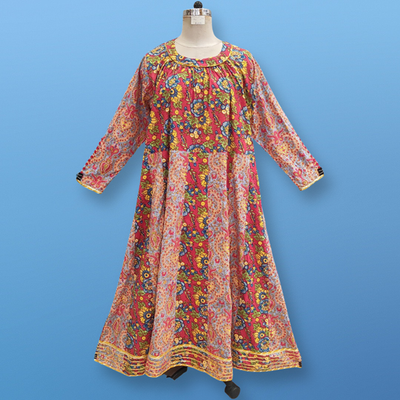 2XL/3XL Zamira Printed Cotton Dress 57&quot; Long Jalabiya