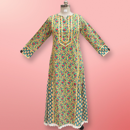 XS/S Ejlal Printed Cotton Dress 55&quot; Long Jalabiya
