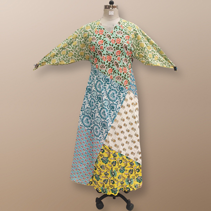 XS/S Sakina Multi Printed Cotton Dress 54&quot; Long Jalabiya