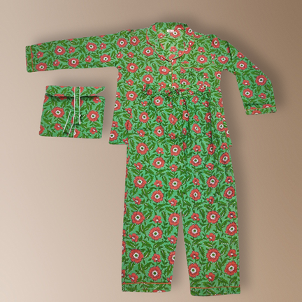 2XL/3XL Cotton Pajamas Set full sleeves