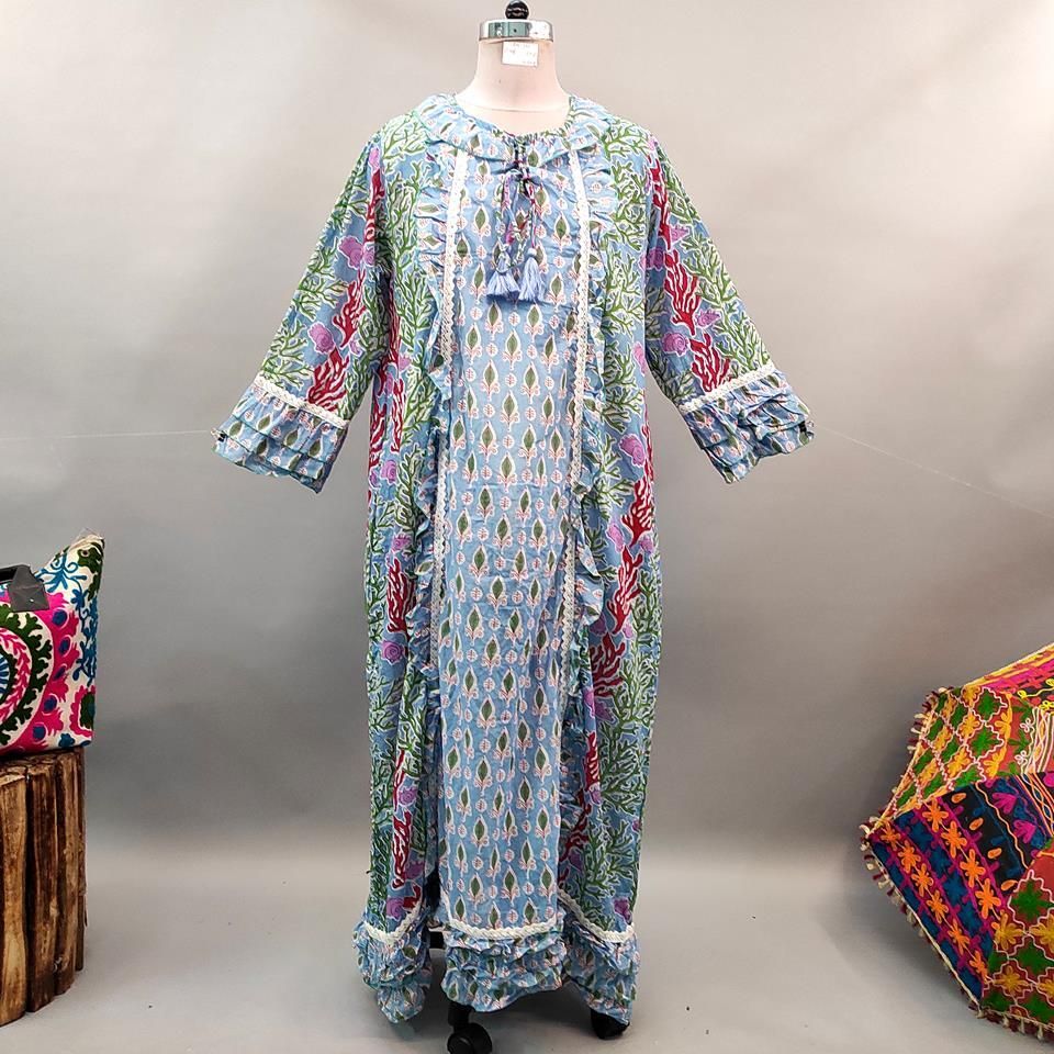 2XL/3XL Mawa Printed Cotton Dress 57&quot; Long Jalabiya