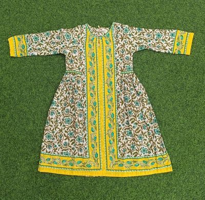 6-7 Year Bhopali Crystal Printed Cotton Girls Dress 37&quot; Long Jalabiya