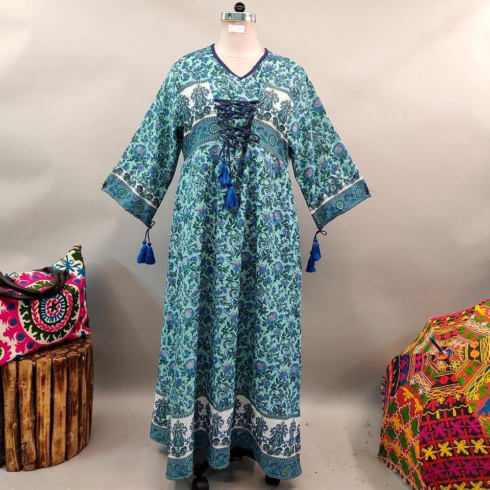 2XL/3XL Saeda Printed Cotton Dress 57&quot; Long Jalabiya