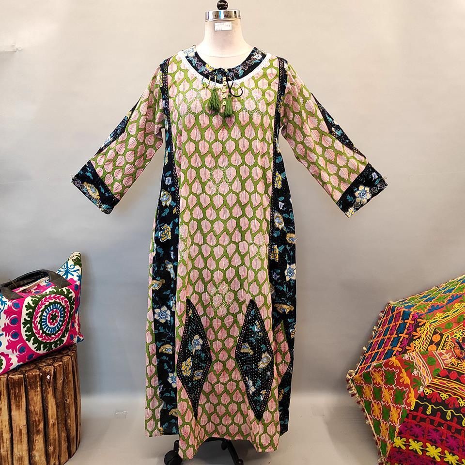 L/XL Atushi Printed Cotton Dress 56&quot; Long Jalabiya