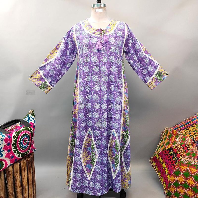 L/XL Atushi Printed Cotton Dress 56&quot; Long Jalabiya