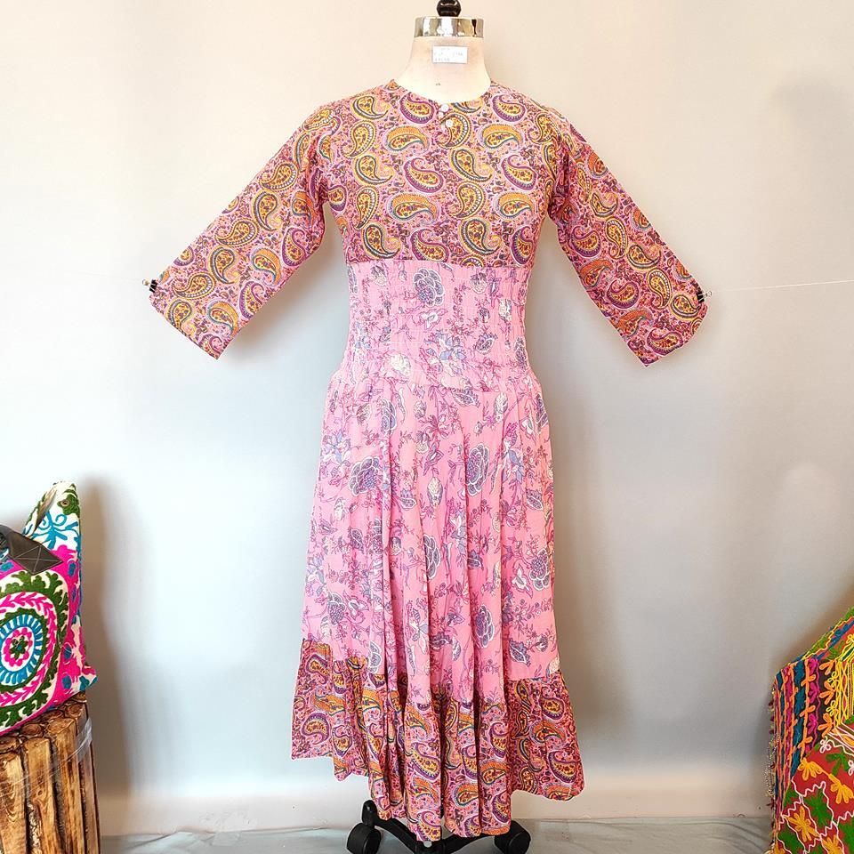 10-11 Year Printed Cotton Girls Dress 46&quot; Long Jalabiya