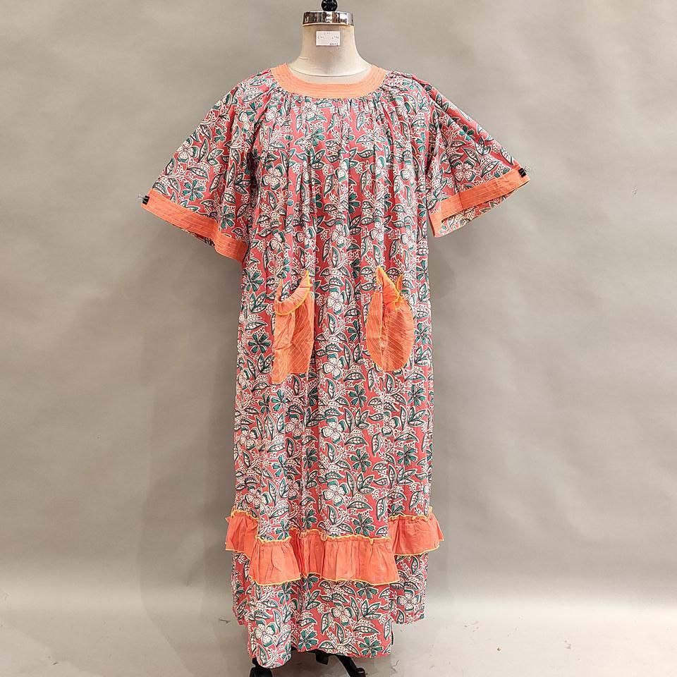 L/XL Nawaar Printed Cotton Dress 56&quot; Short Sleeves Jalabiya