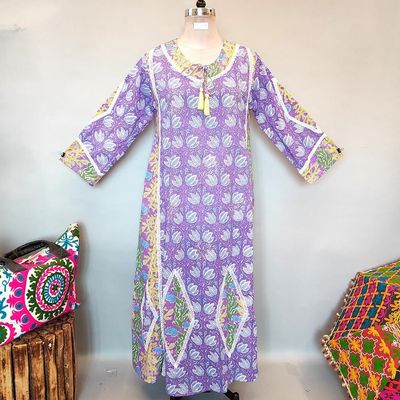 L/XL Atushi Printed Cotton Dress 56&quot; Long Jalabiya