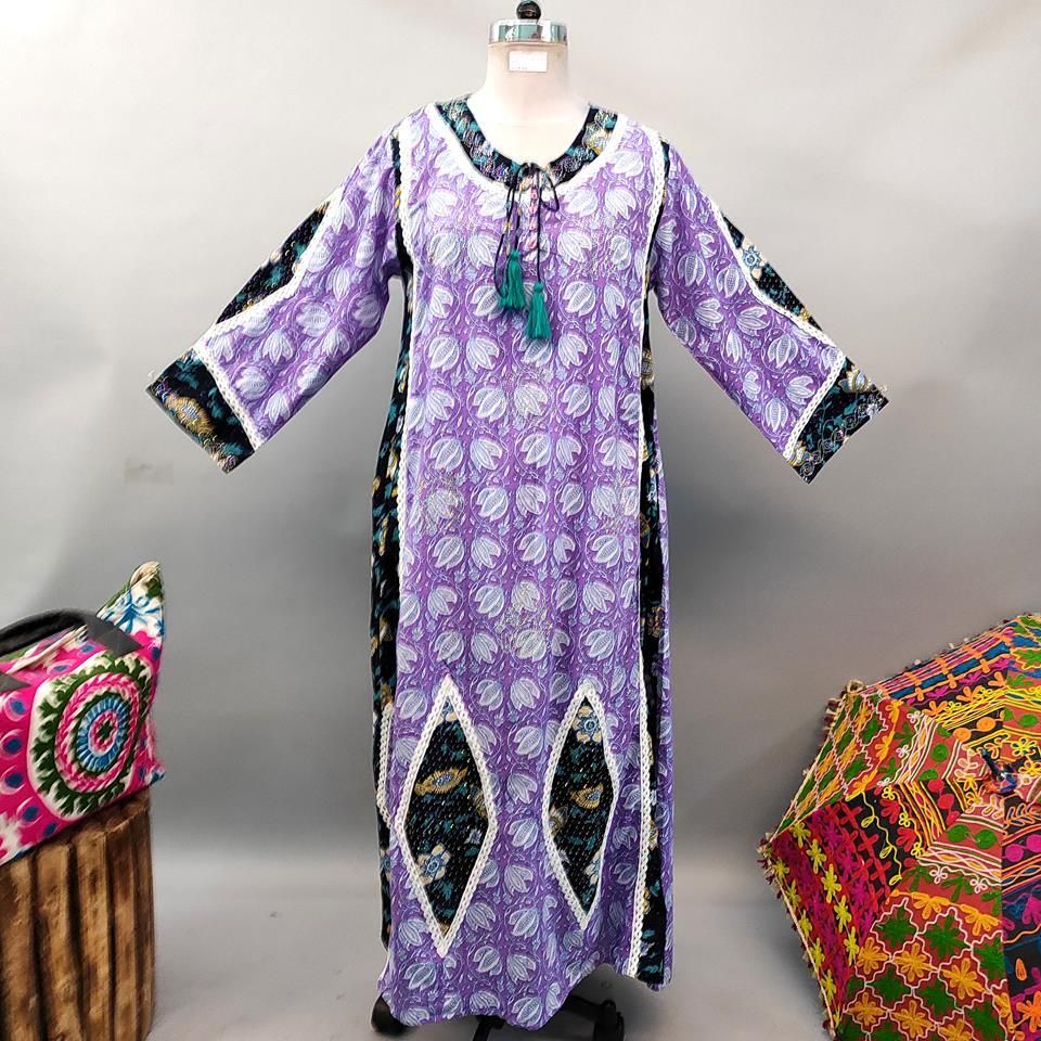 L/XL Atushi Printed Cotton Dress 56&quot; Long Jalabiya