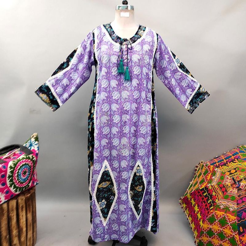 L/XL Atushi Printed Cotton Dress 56&quot; Long Jalabiya