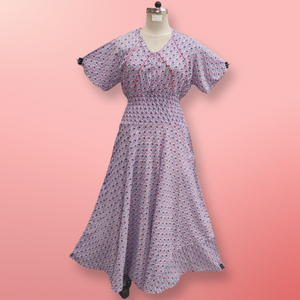 2XL/3XL Mawiya Printed Cotton Dress 57&quot; Short Sleeves Jalabiya