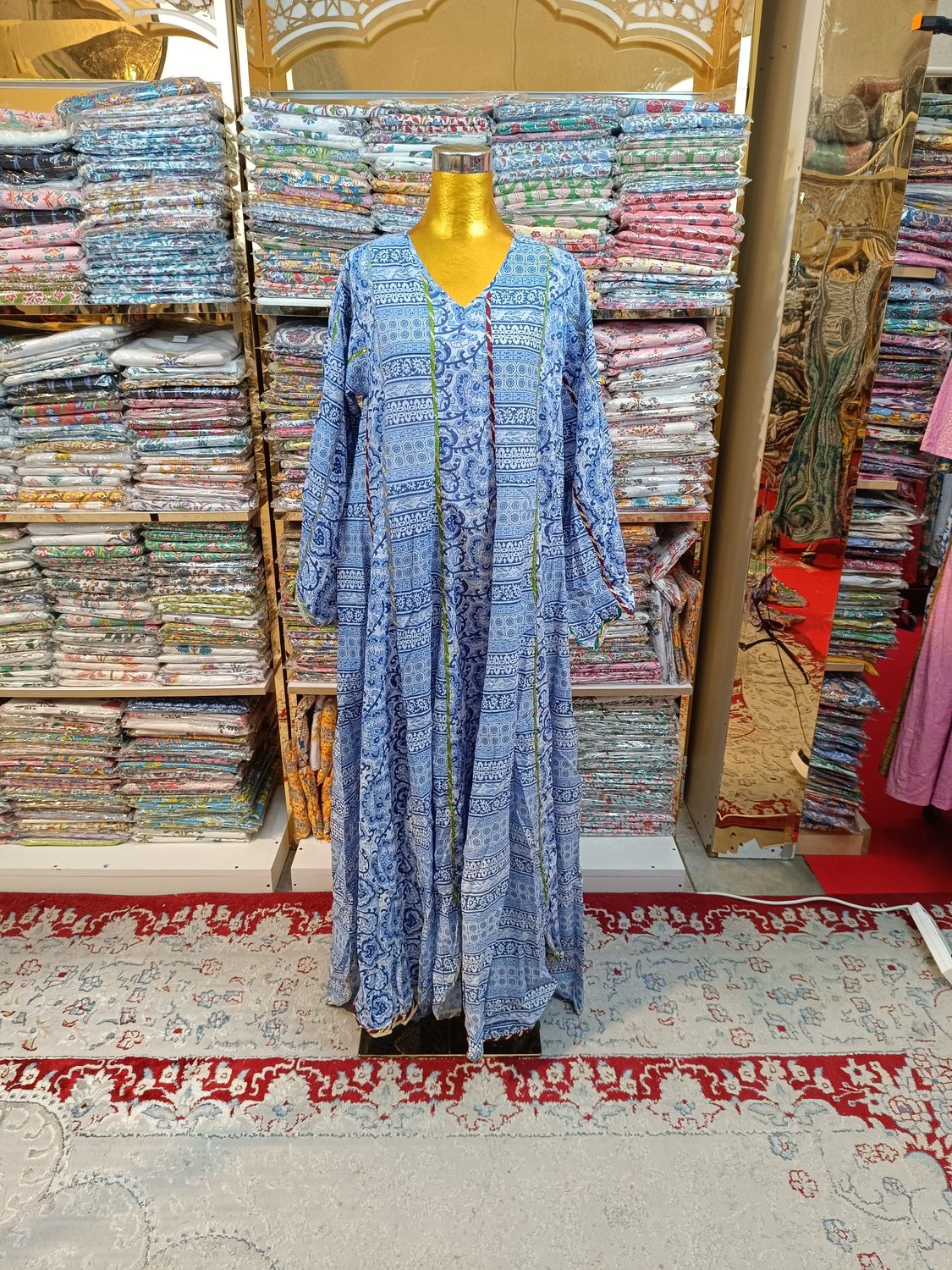 S/M Meher Crystal Multi Printed Cotton Dress 57&#39;&#39; Long Jalabiya