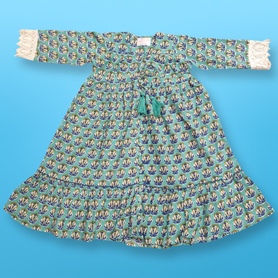 2-3 Year Ari Printed Cotton Girls Dress 30&quot; Long Jalabiya