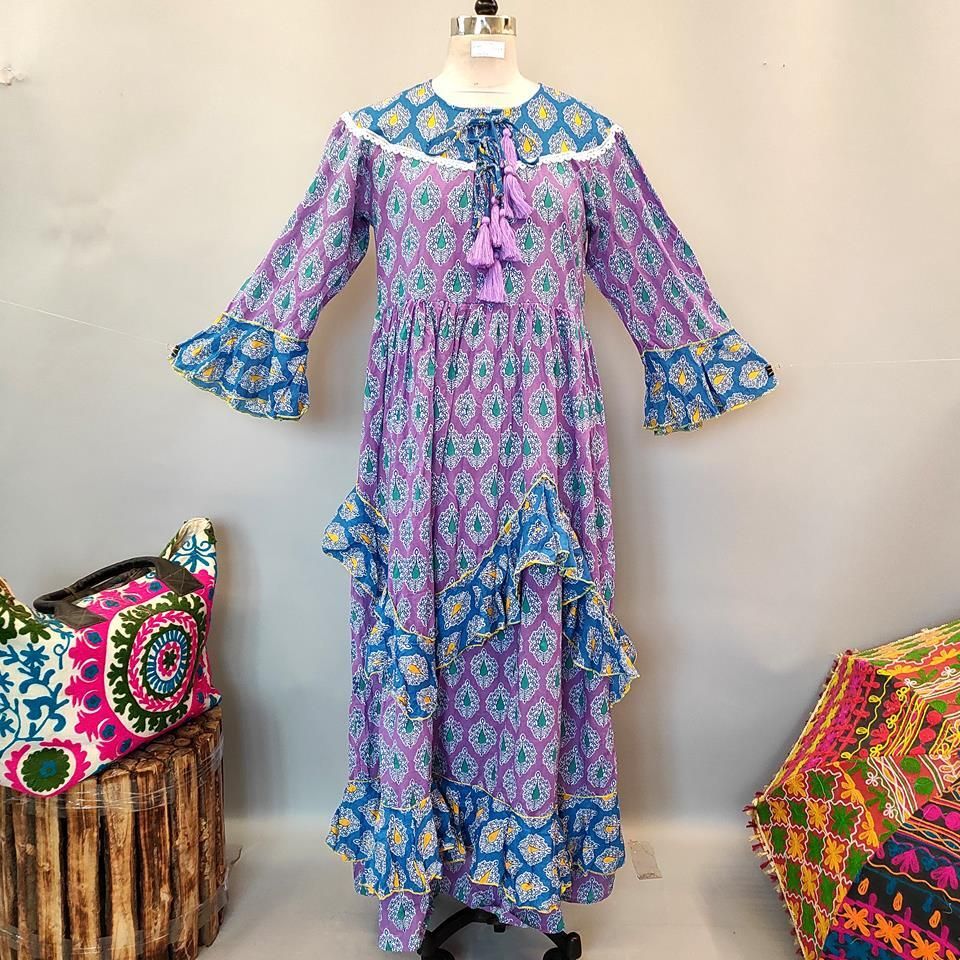 S/M Mirha Printed Cotton Dress 57&quot; Long Jalabiya