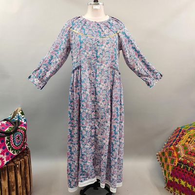 2XL/3XL Umama Printed Cotton Dress 57&quot; Long Jalabiya