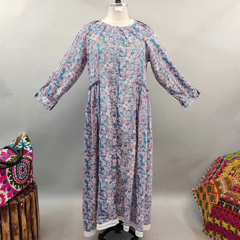 2XL/3XL Umama Printed Cotton Dress 57&quot; Long Jalabiya