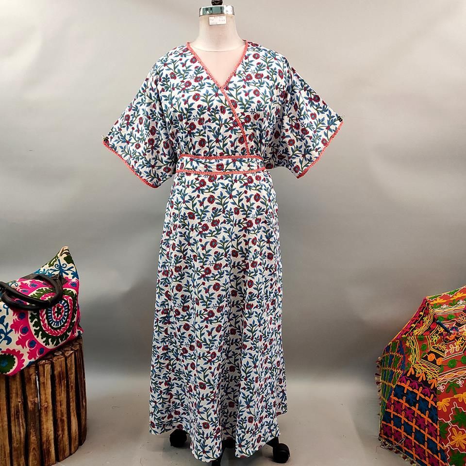 2XL/3XL Nizana Printed Cotton Dress 57&quot; Short Sleeves Jalabiya