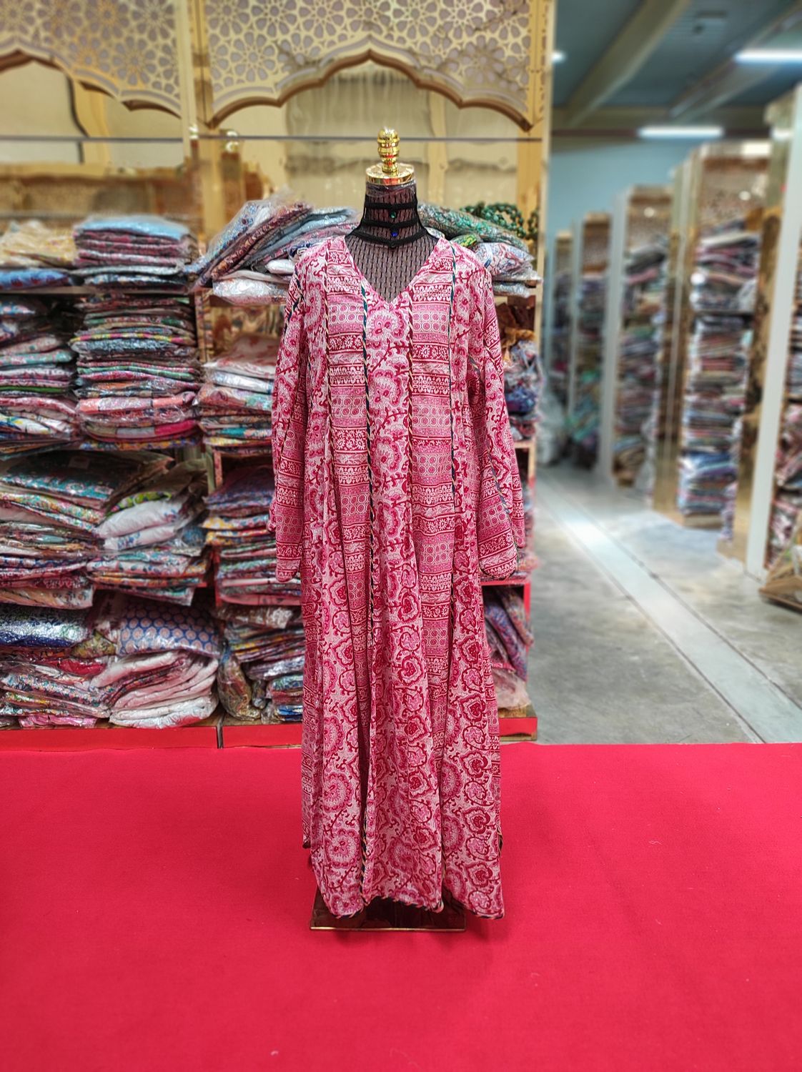 L/XL Meher Crystal Multi Printed Cotton Dress 57&quot; Long Jalabiya