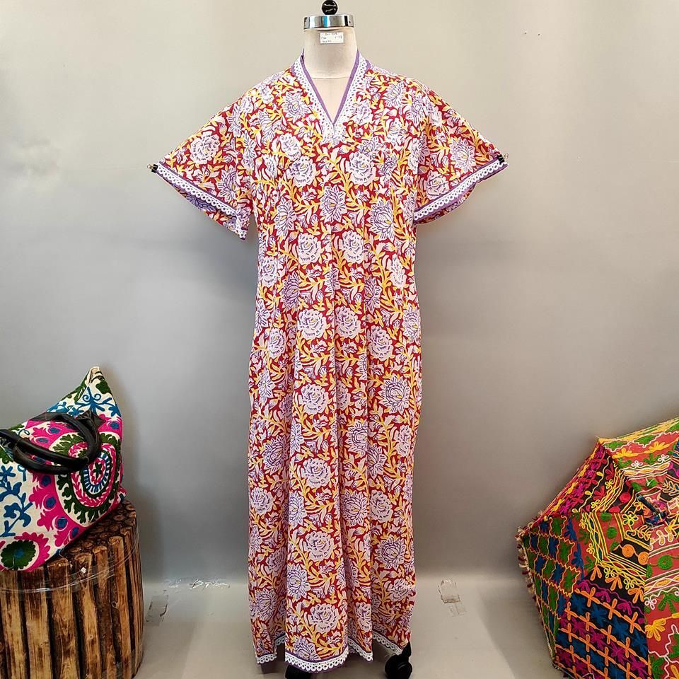 2XL/3XL Jasiba Printed Cotton Dress 57&quot; Short Sleeves Jalabiya