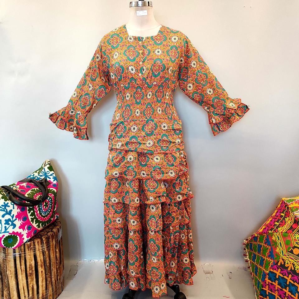 2XL/3XL Jawaria Printed Cotton Dress 57&quot; Long Jalabiya