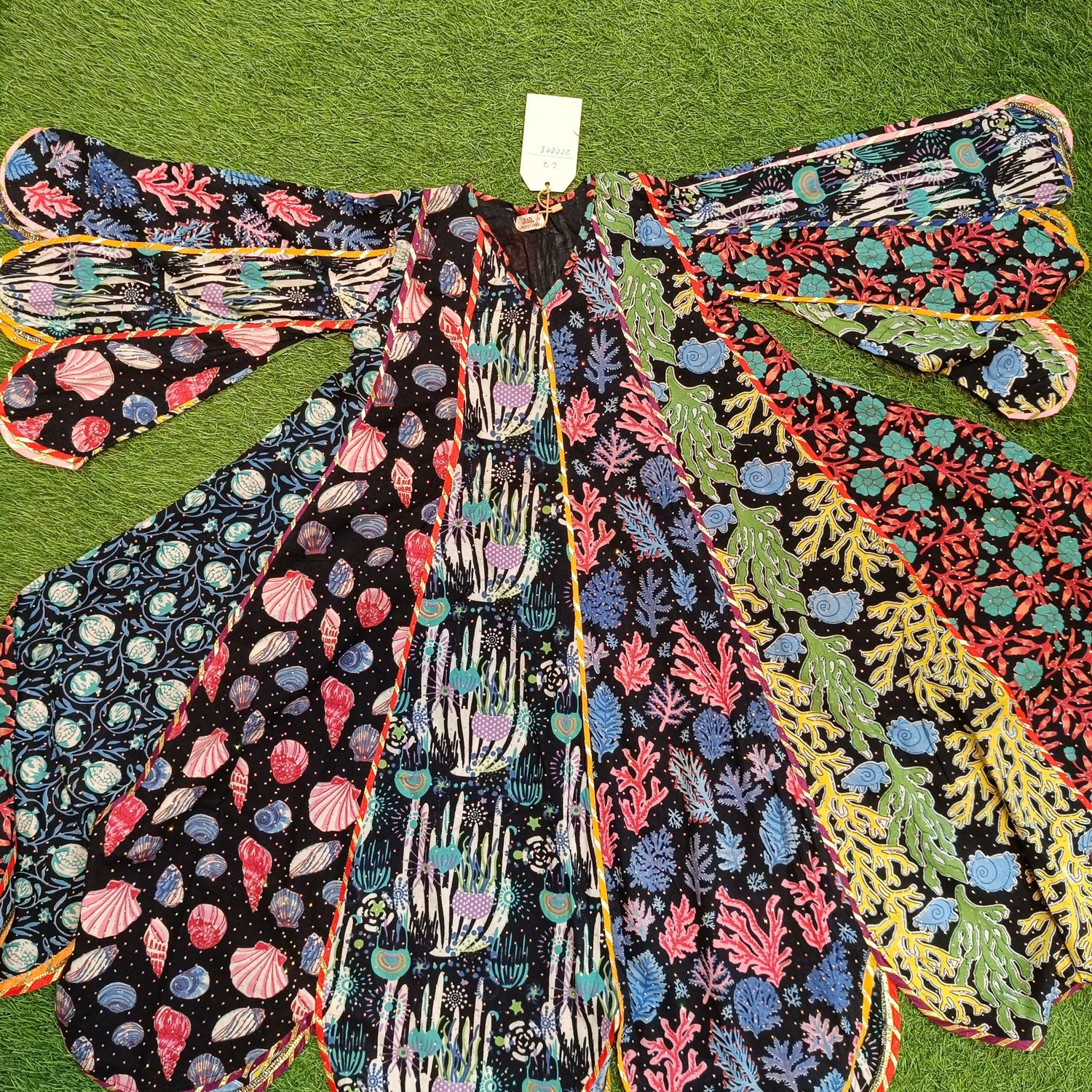 6-7 Year Meher Crystal Multi Printed Cotton Girls Dress 37&quot; Long Jalabiya