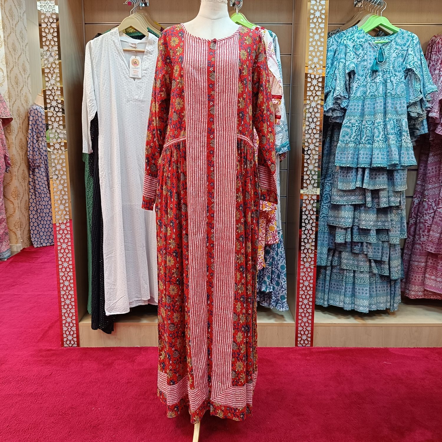 S/M Bhopali Crystal Cotton Dress 56&quot; Long Jalabiya